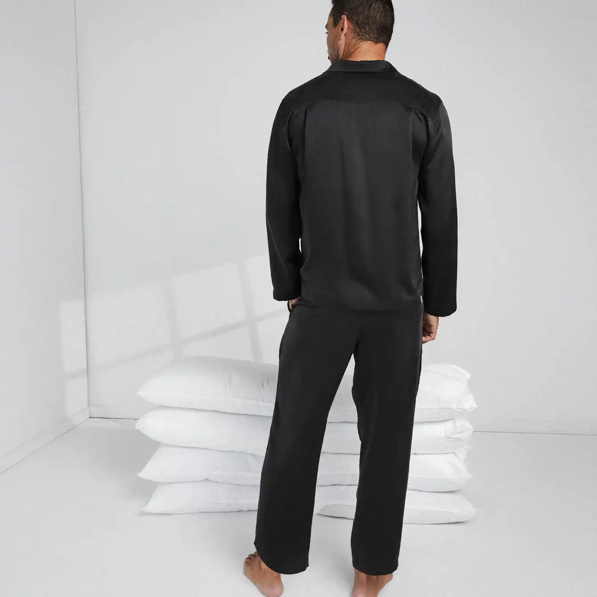 Men's Washable Silk Button Up Set