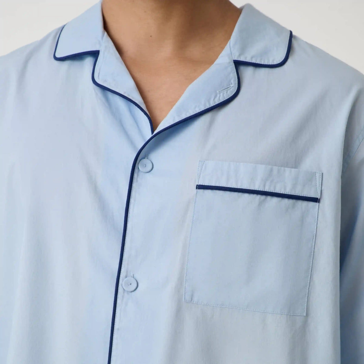 Men's Airy Cotton Piped Sleep Shirt