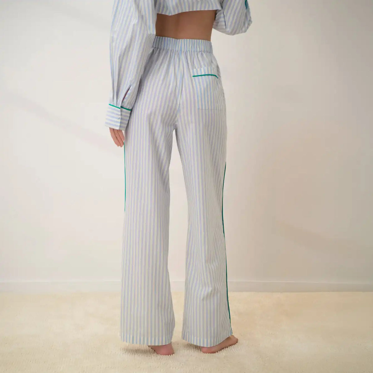 Airy Cotton Piped Wide Leg Pant