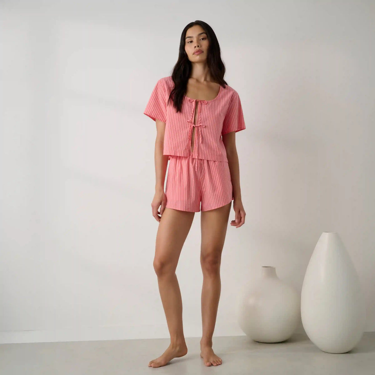 Airy Cotton Tie Front Top