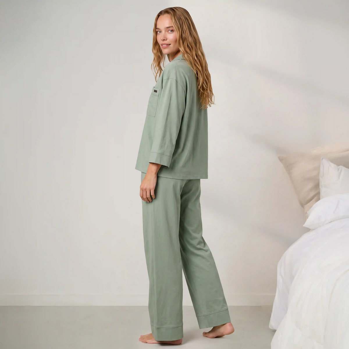 Organic Pima Button Down Ankle Pant Set