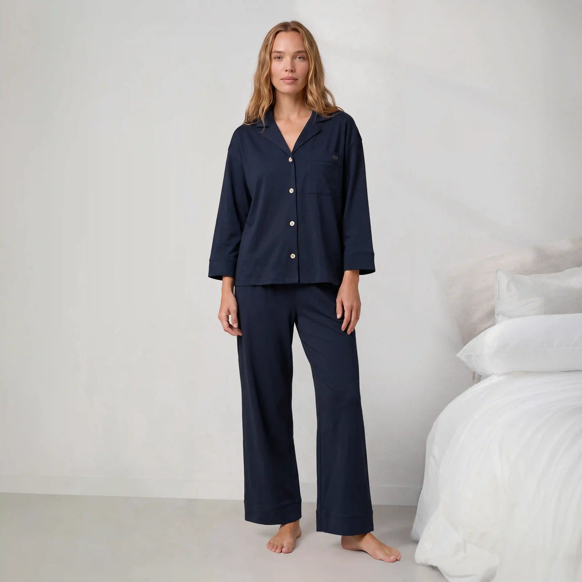 Organic Pima Button Down Ankle Pant Set