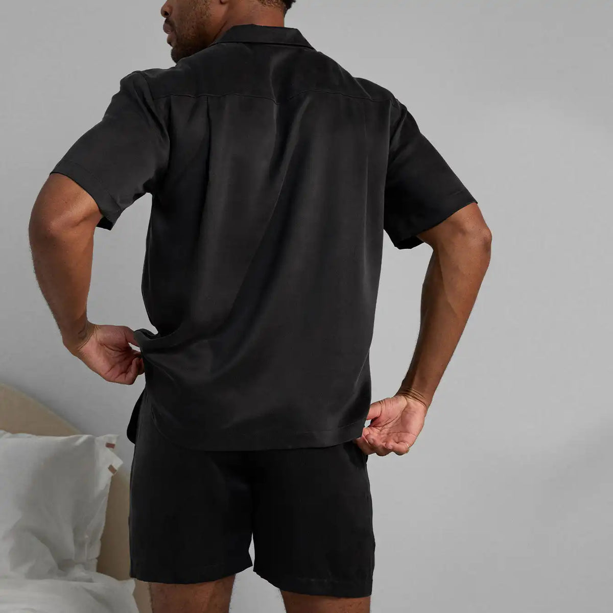 Men's Washable Silk Button Up Short Set