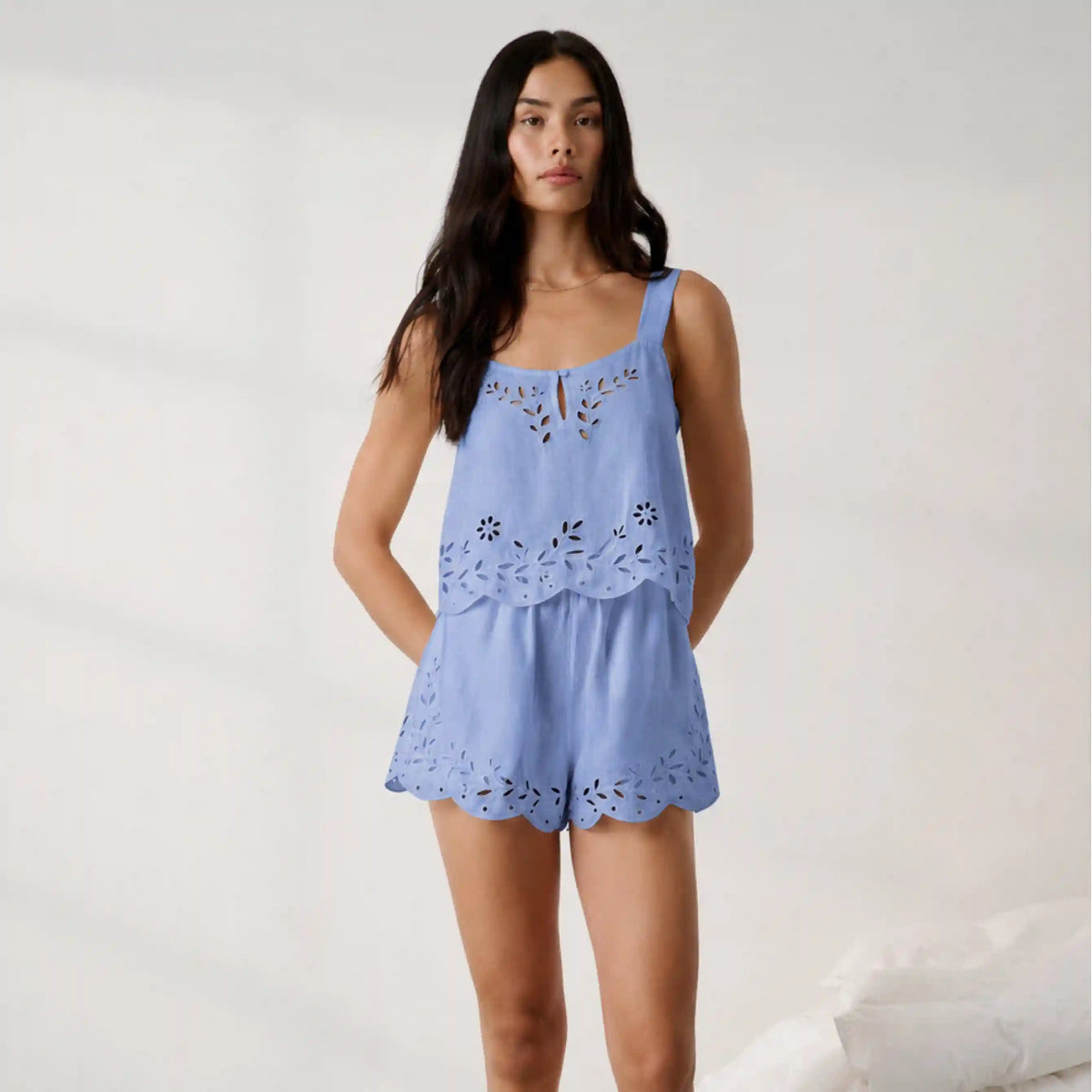 Linen Embroidered Eyelet Tank