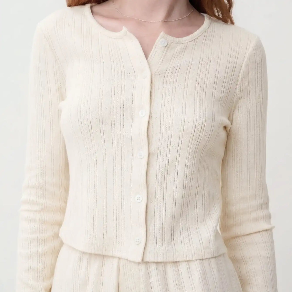 Pointelle Crew Neck Cardigan