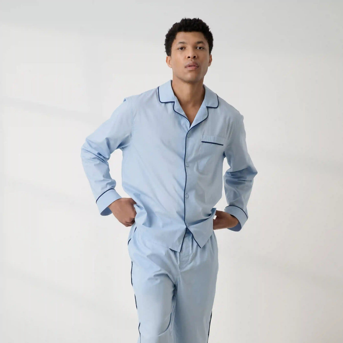 Men's Airy Cotton Piped Sleep Shirt